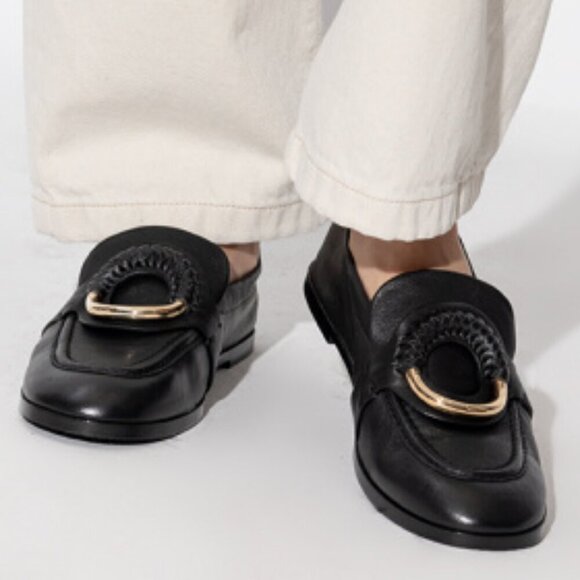 See By Chloe Shoes - See by Chloe Hana Loafers Black Leather Ring Detail Flat Sz 41, 9.5 NEW $425